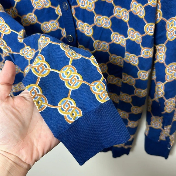 J Mclaughlin Womens Kristyn Cardigan XS Denim Gold Heraldic Knot Chain Sweater - Picture 6 of 7